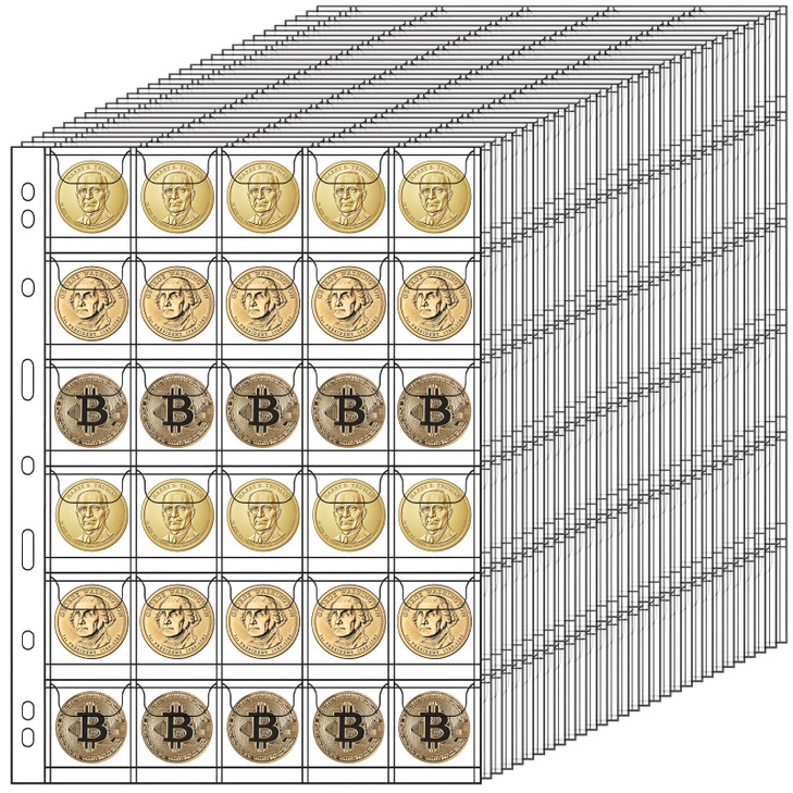 900 Pockets Coin Sleeves 30 Sheets Coin Pages Coin Collecting Supplies with Standard 9 Holes Coin Sheets Plastic for Bin